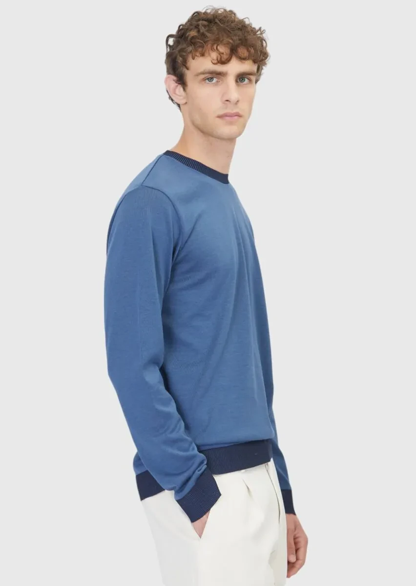 Blue Crew Neck Plain Sweatshirt - 3