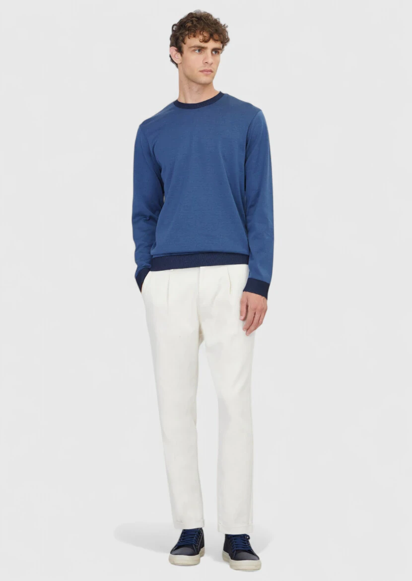 Blue Crew Neck Plain Sweatshirt - RAMSEY