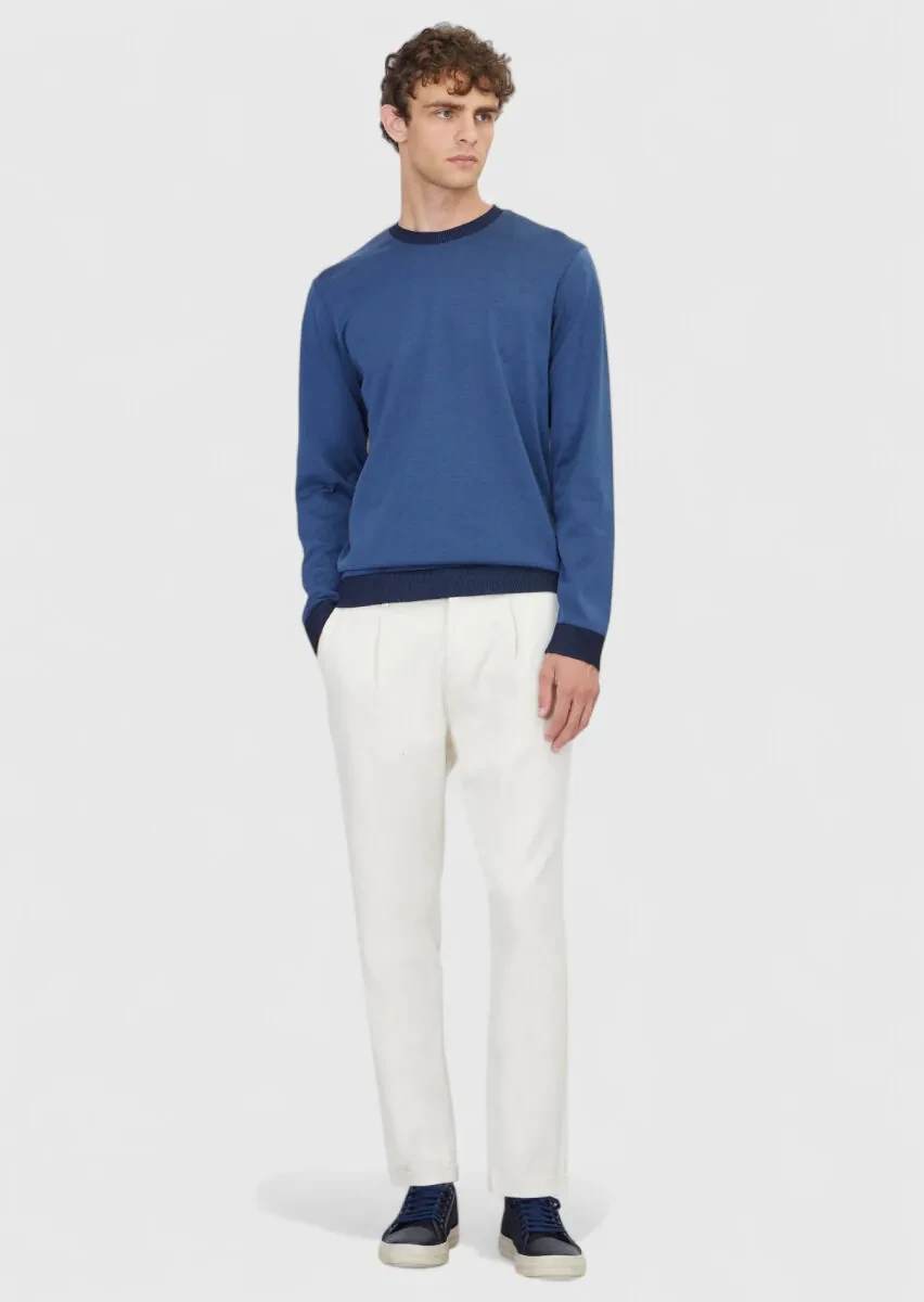 Blue Crew Neck Plain Sweatshirt - 2
