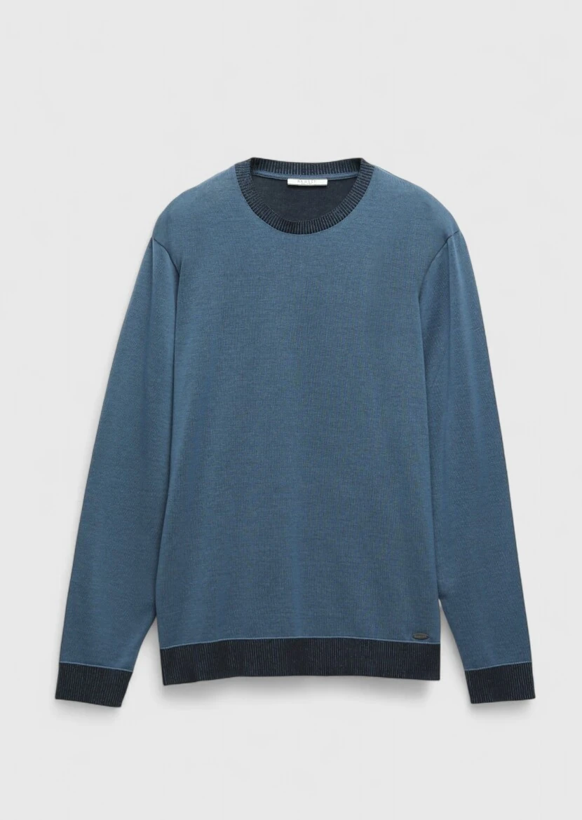 Blue Crew Neck Plain Sweatshirt - 6