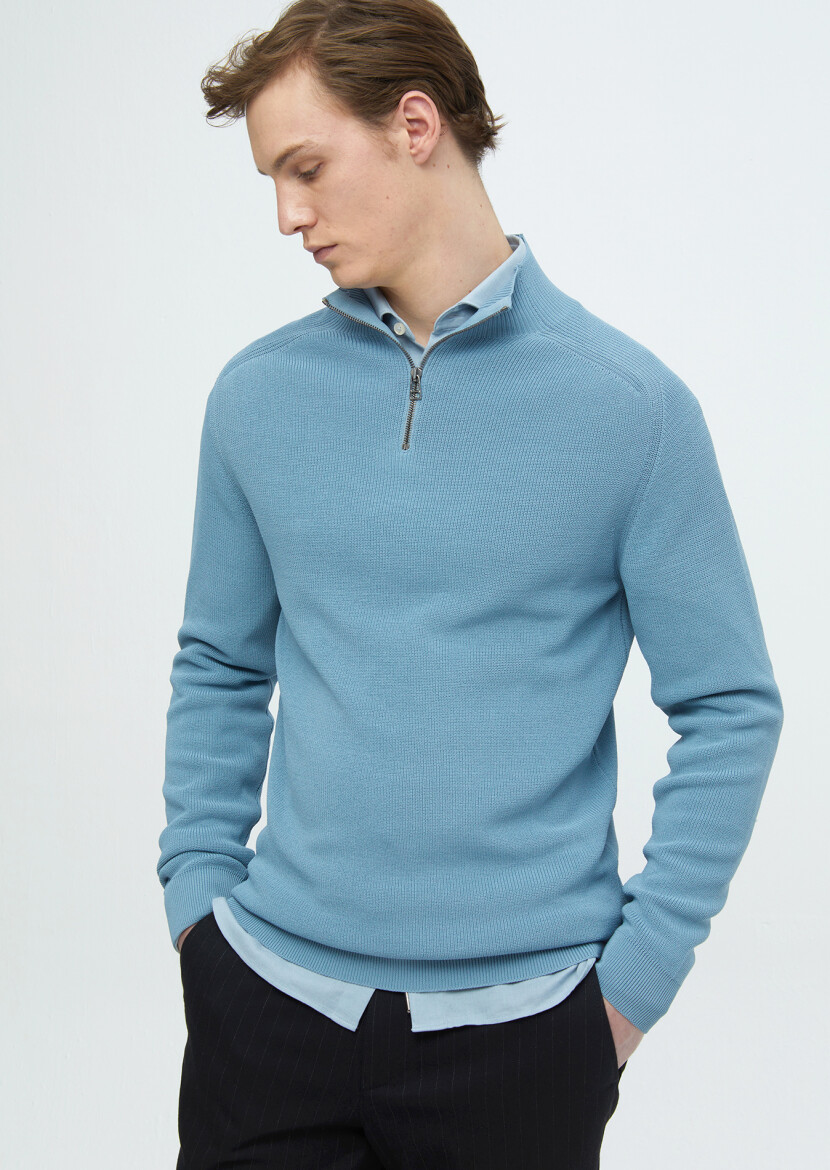 Blue Knitwear Sweatshirt - 3