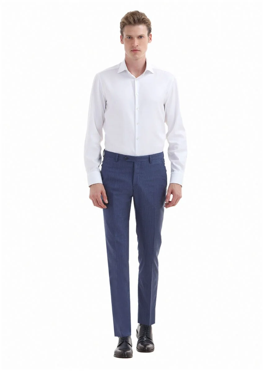 Blue Material Modern Fit Classical 100% Wool Trousers - 1