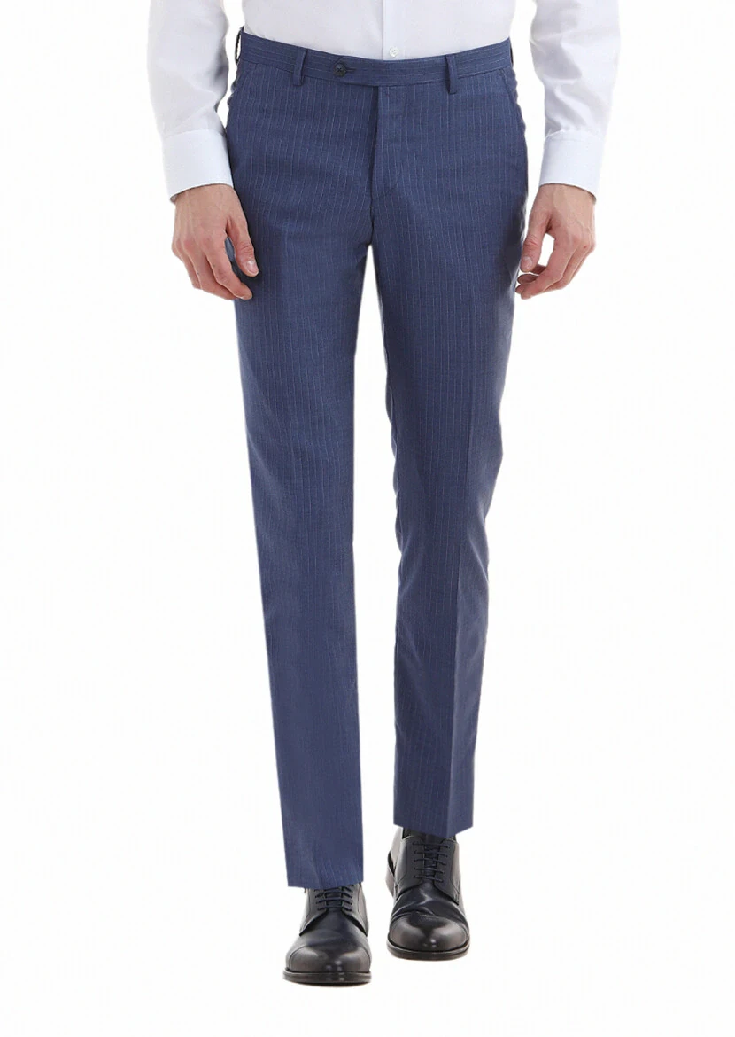 Blue Material Modern Fit Classical 100% Wool Trousers - 2