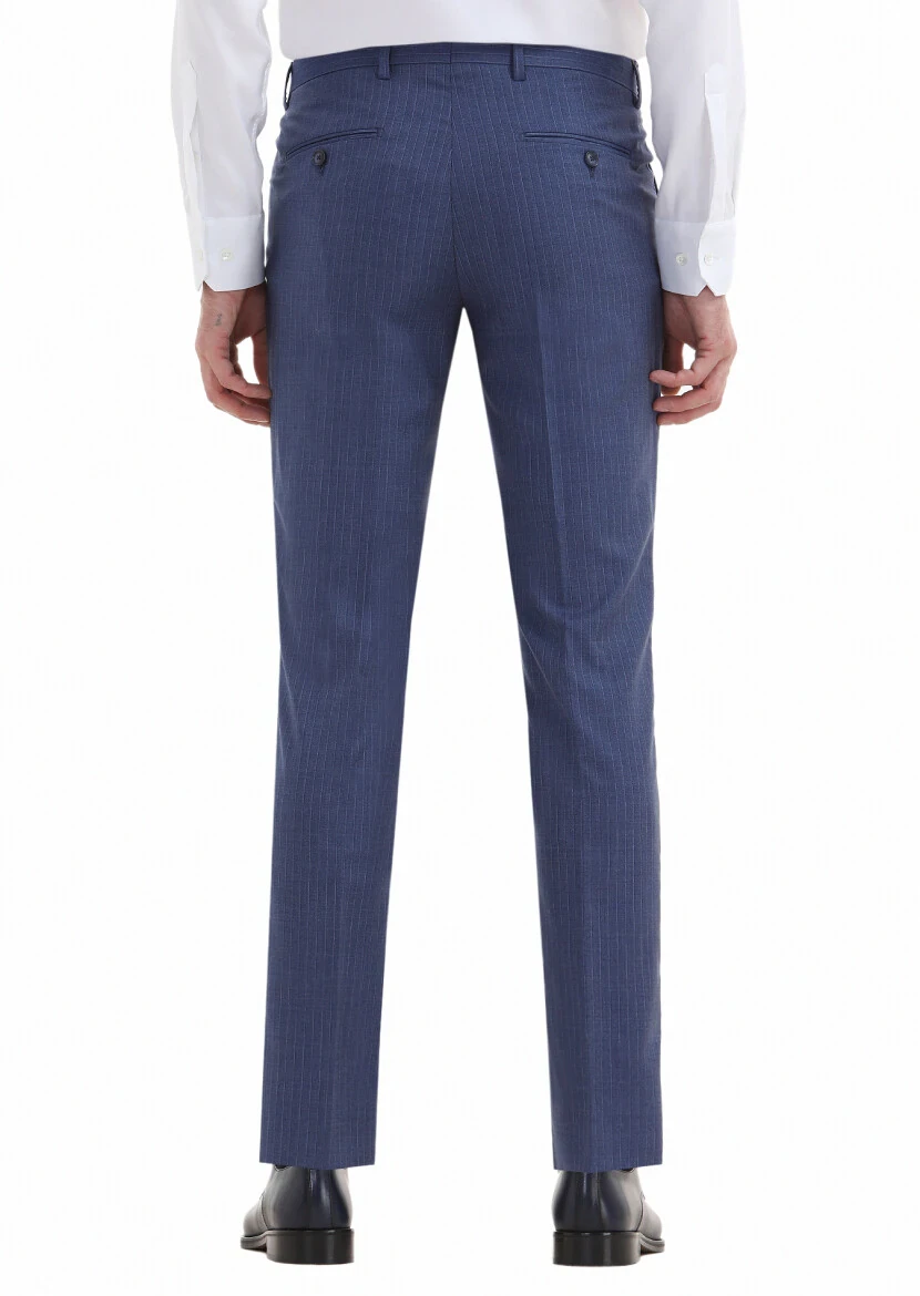 Blue Material Modern Fit Classical 100% Wool Trousers - 4