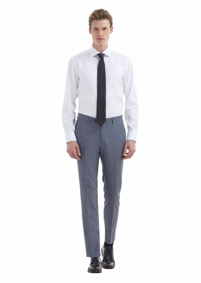 Blue Material Modern Fit Classical Wool Blended Trousers - 1