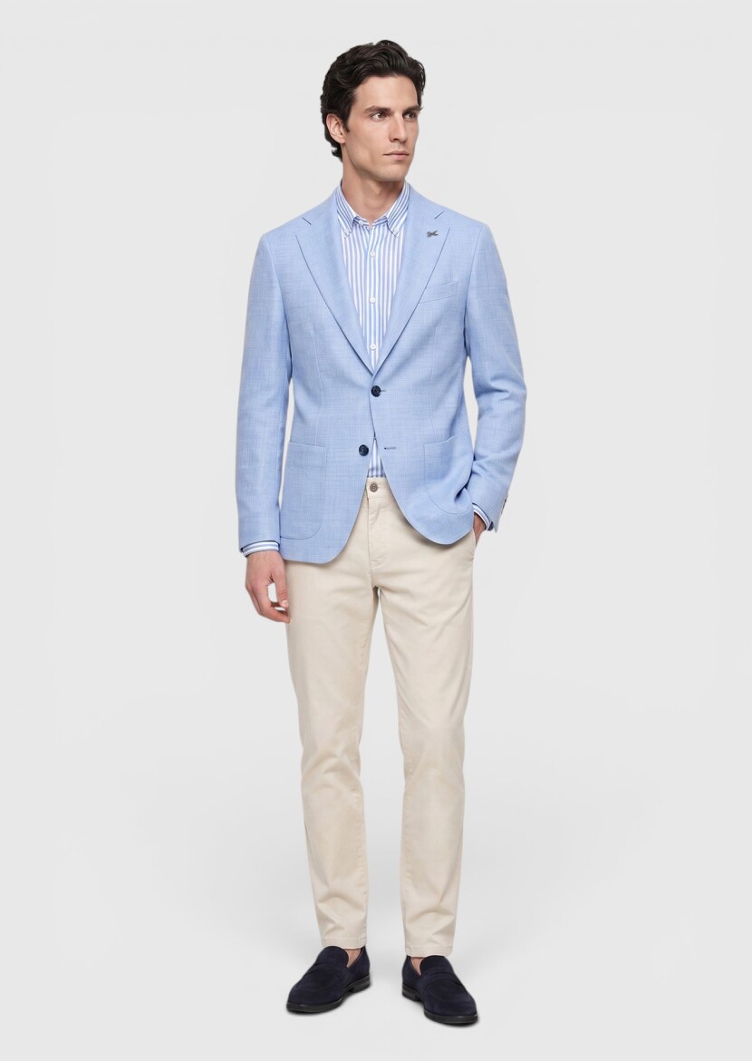 Blue Micro Comfort Fit 100% Wool Jacket - RAMSEY