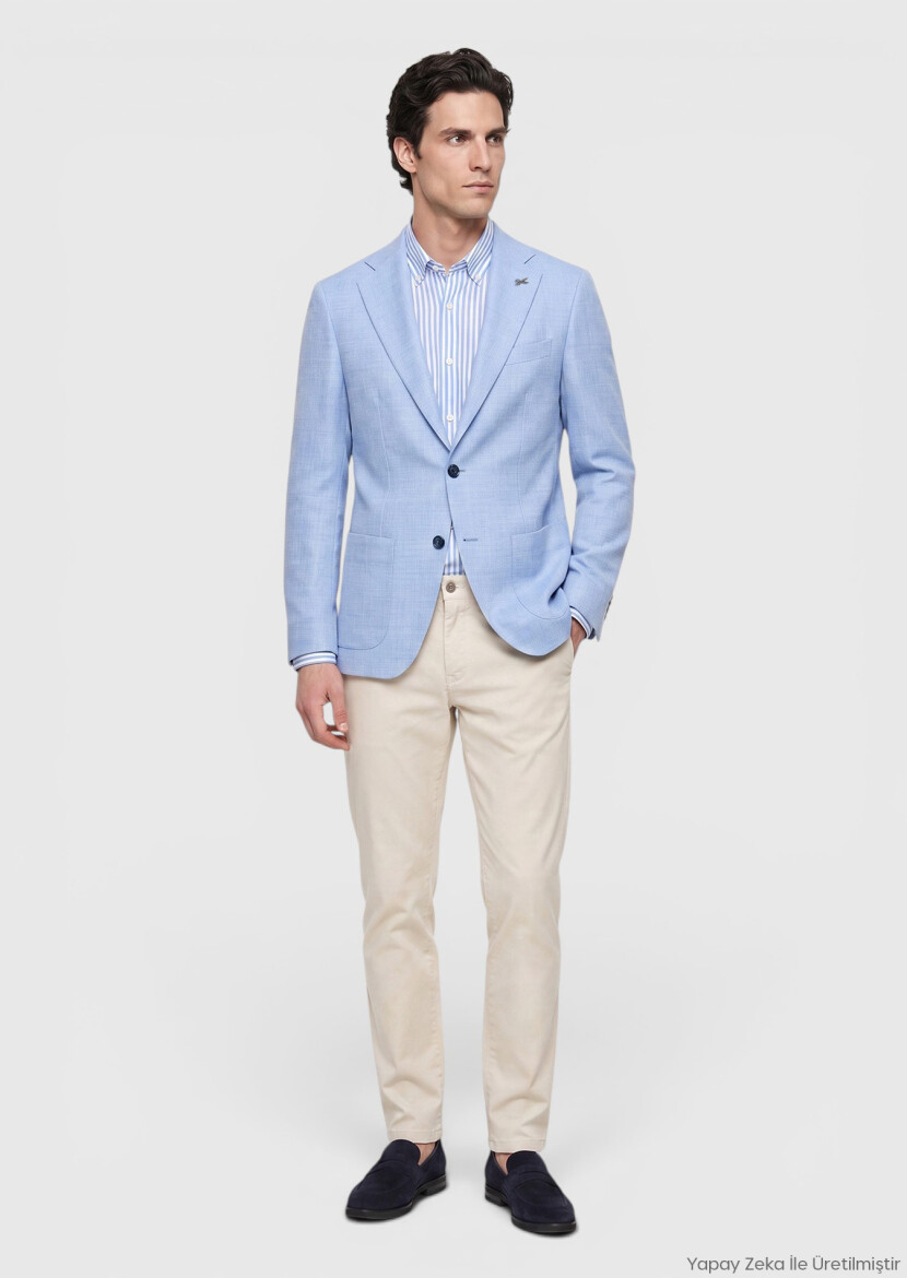 Blue Micro Comfort Fit 100% Wool Jacket - RAMSEY