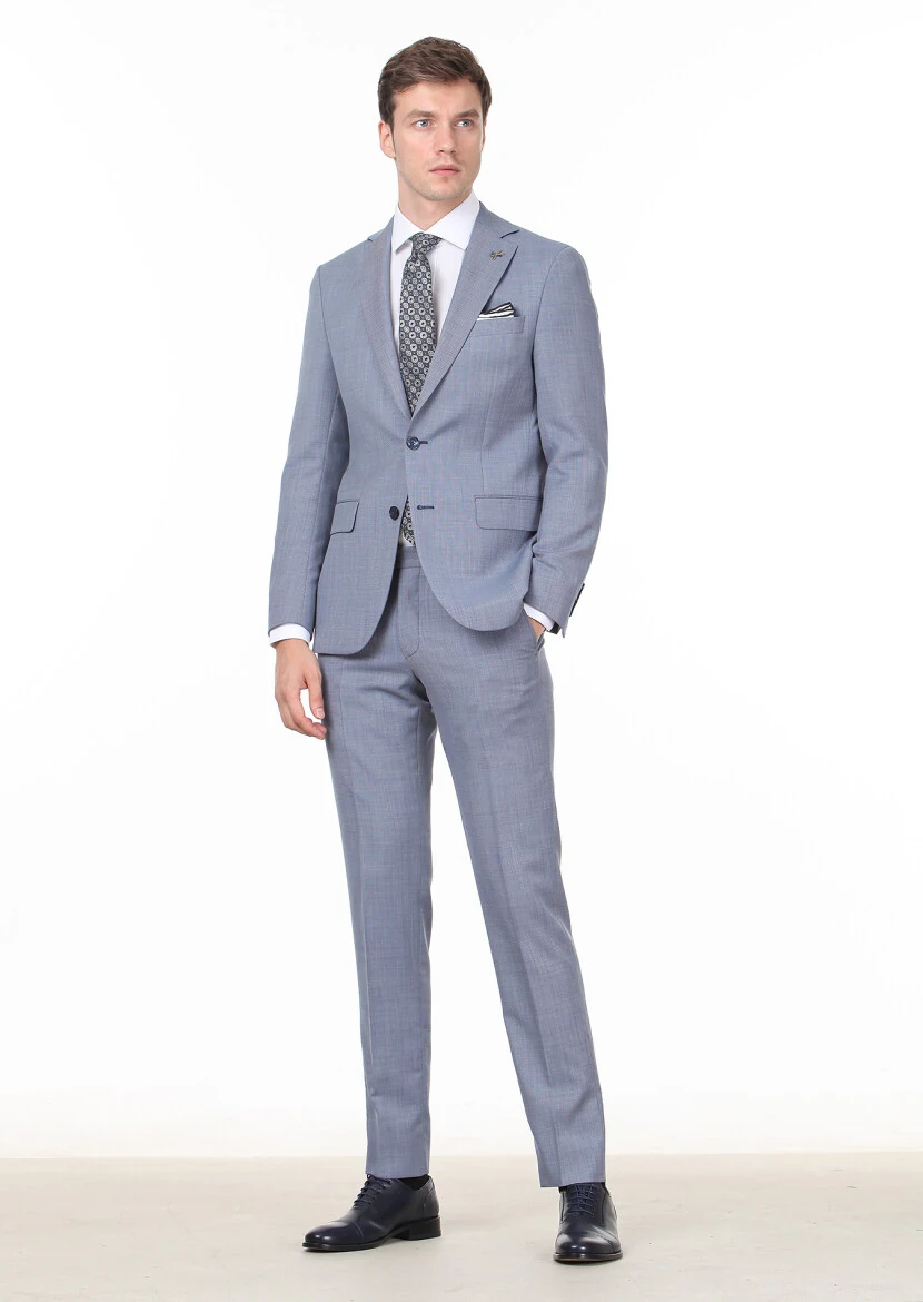 Blue Micro Modern Fit 100% Wool Suit - 3