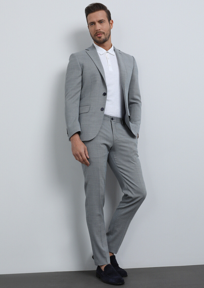 Blue Micro Modern Fit Wool Blended Suit - 2