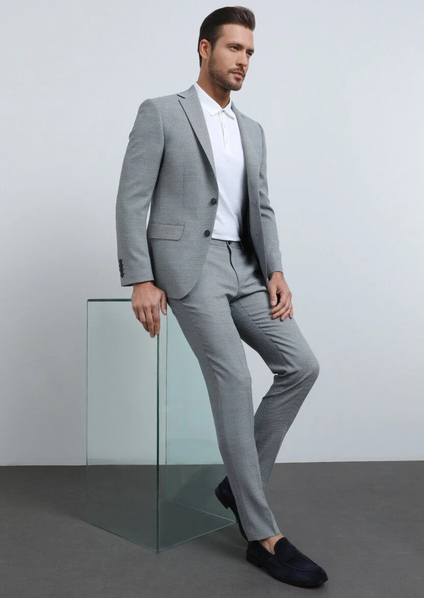 Blue Micro Modern Fit Wool Blended Suit - 1