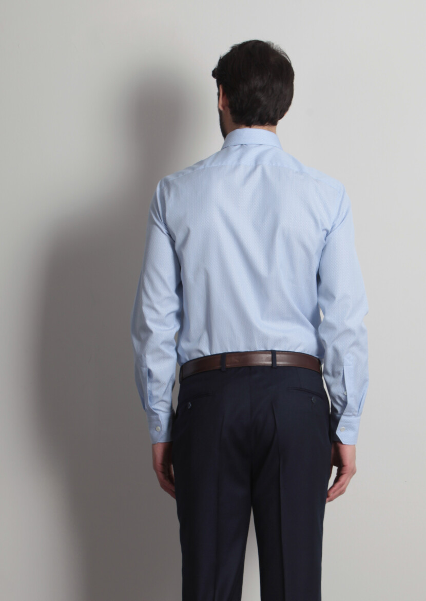 Blue Micro Regular Fit Long Weaving Classical 100% Cotton Shirt - 5