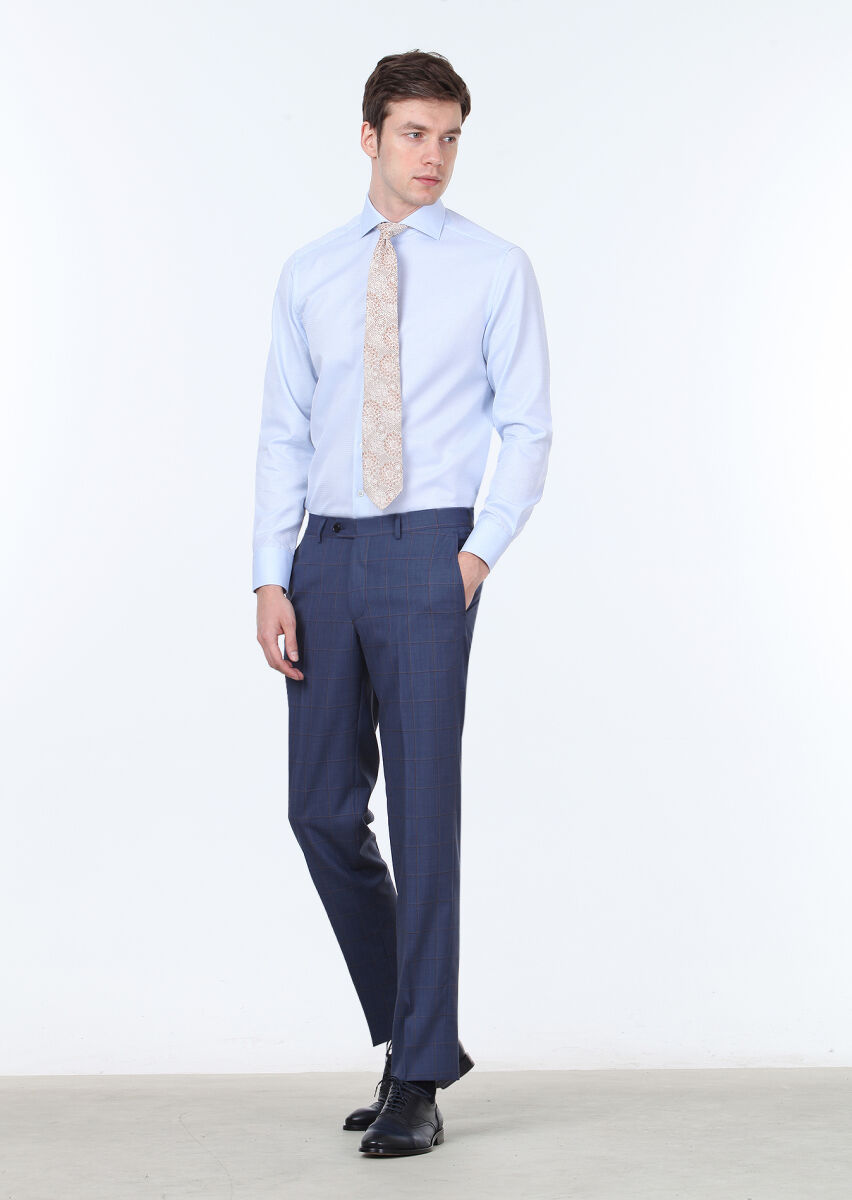 Blue Micro Regular Fit Long Weaving Classical 100% Cotton Shirt - 2