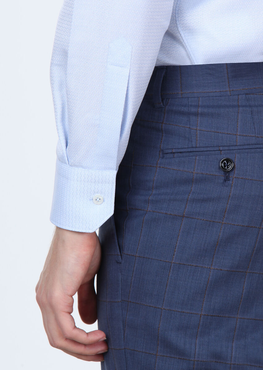 Blue Micro Regular Fit Long Weaving Classical 100% Cotton Shirt - 4