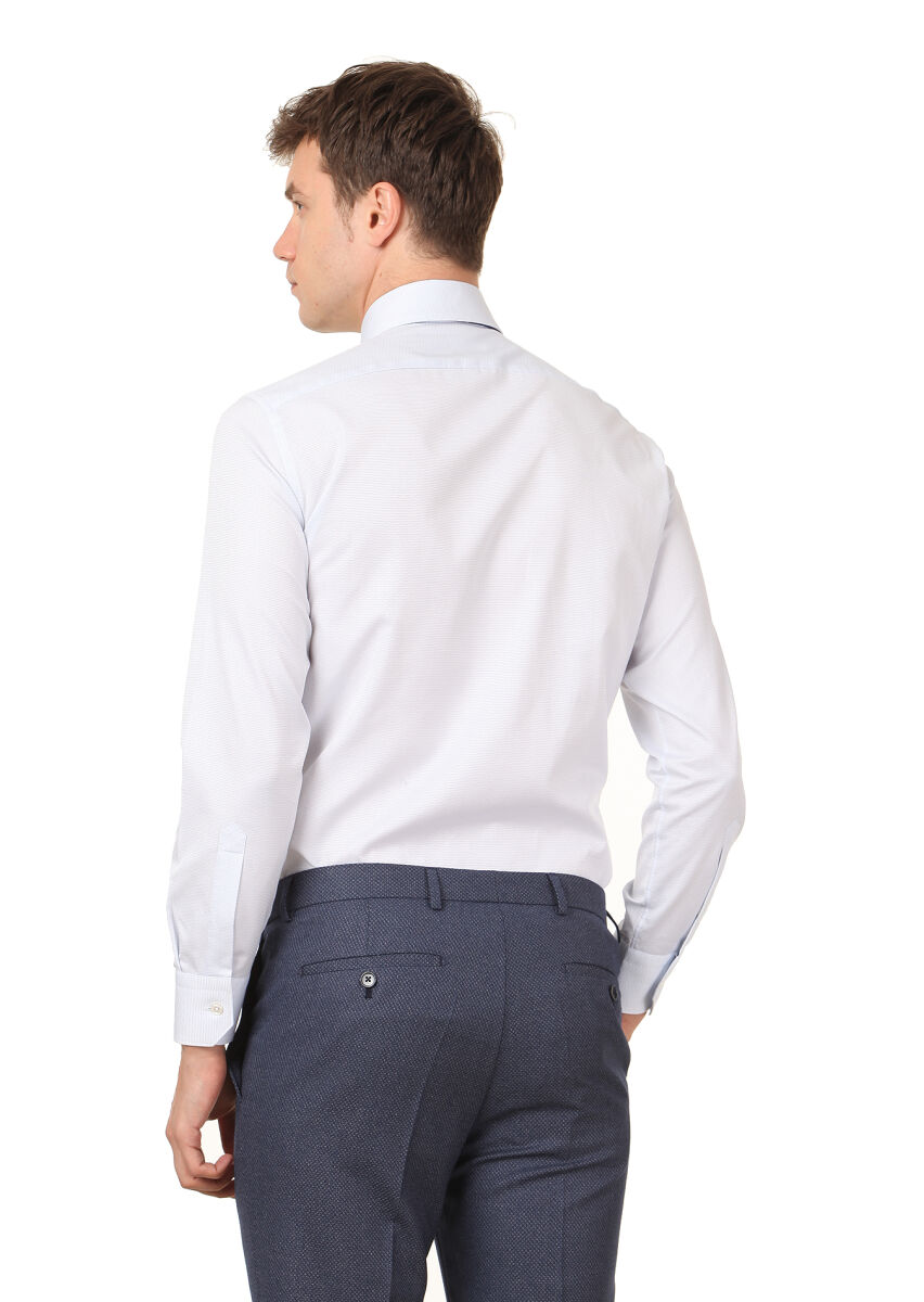 Blue Micro Regular Fit Long Weaving Classical 100% Cotton Shirt - 4