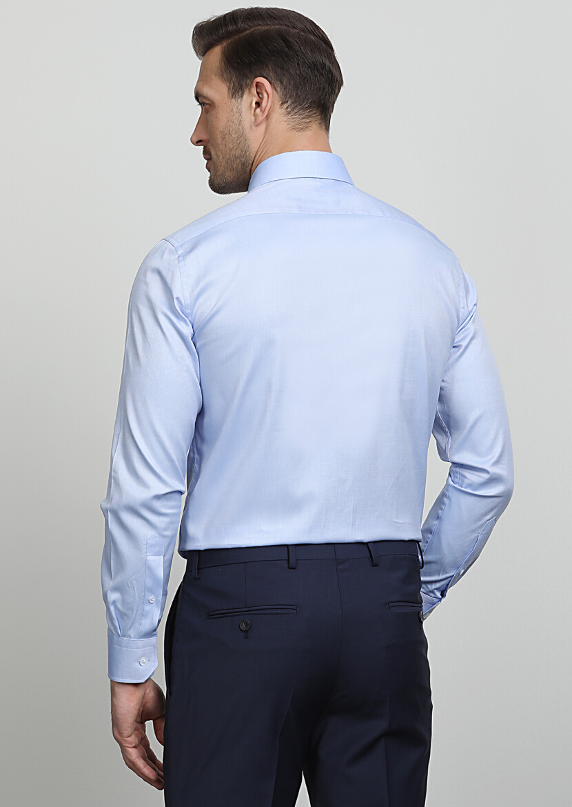 Blue Micro Regular Fit Long Weaving Classical 100% Cotton Shirt - 4