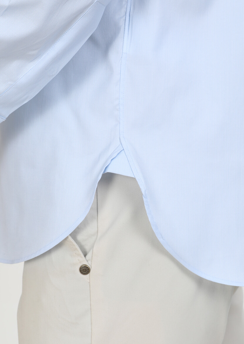 Blue Micro Regular Fit Long Weaving Classical 100% Cotton Shirt - 3