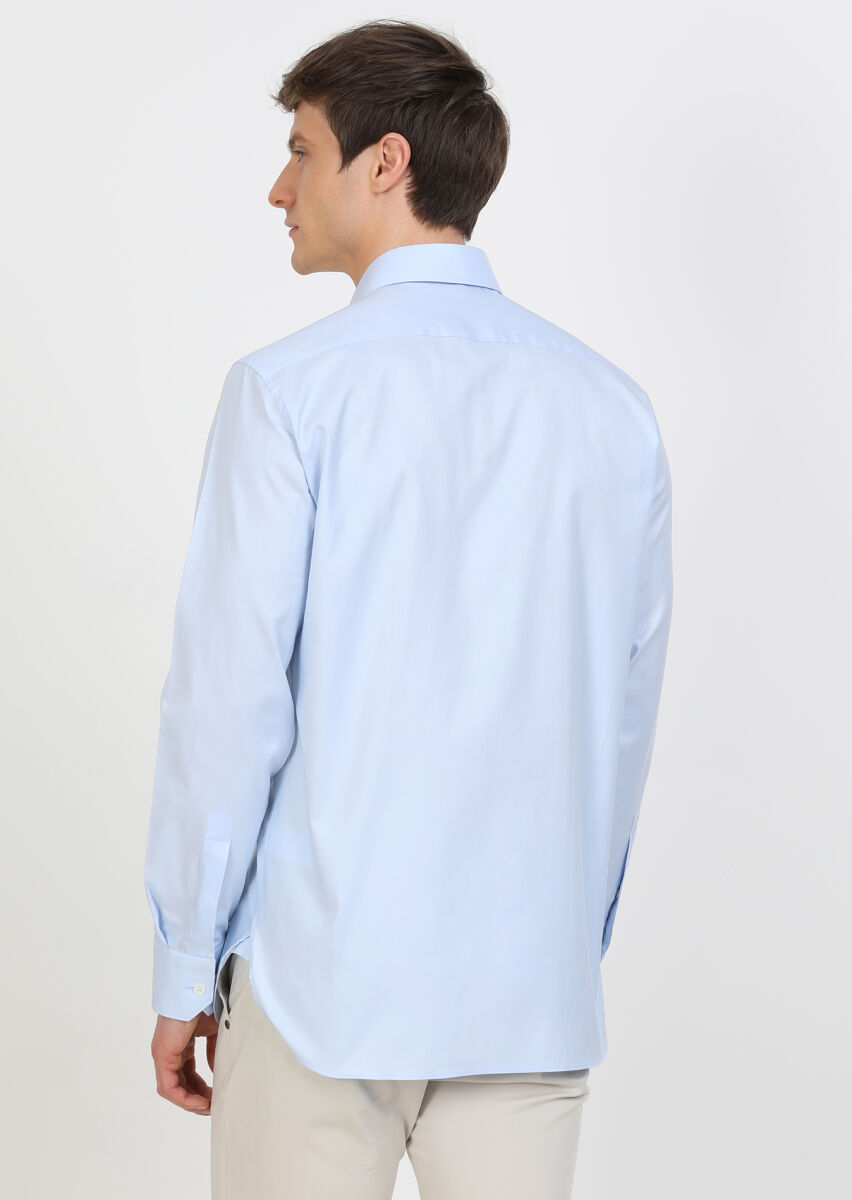 Blue Micro Regular Fit Long Weaving Classical 100% Cotton Shirt - 5
