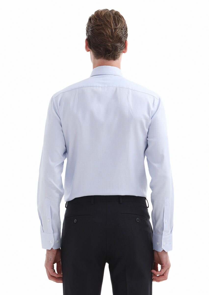 Blue Micro Regular Fit Long Weaving Classical 100% Cotton Shirt - 4