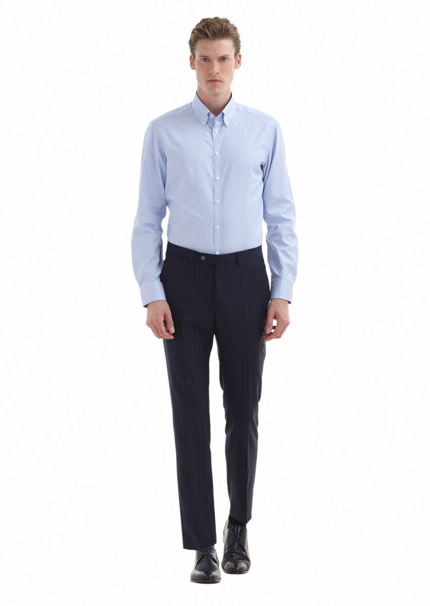 Blue Micro Regular Fit Long Weaving Classical 100% Cotton Shirt - 1