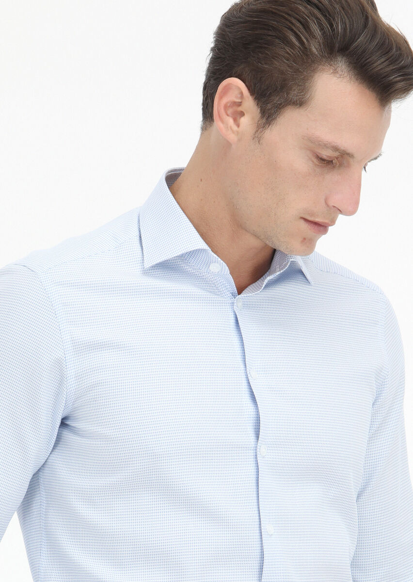 Blue Micro Regular Fit Long Weaving Classical 100% Cotton Shirt - 3