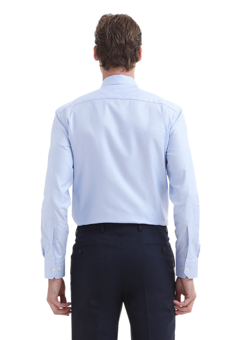 Blue Micro Regular Fit Long Weaving Classical 100% Cotton Shirt - 3