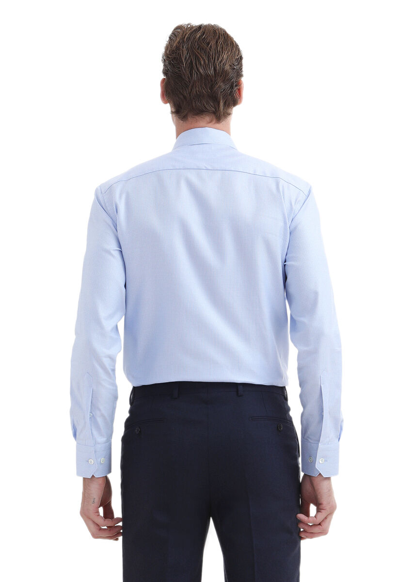 Blue Micro Regular Fit Long Weaving Classical 100% Cotton Shirt - 3