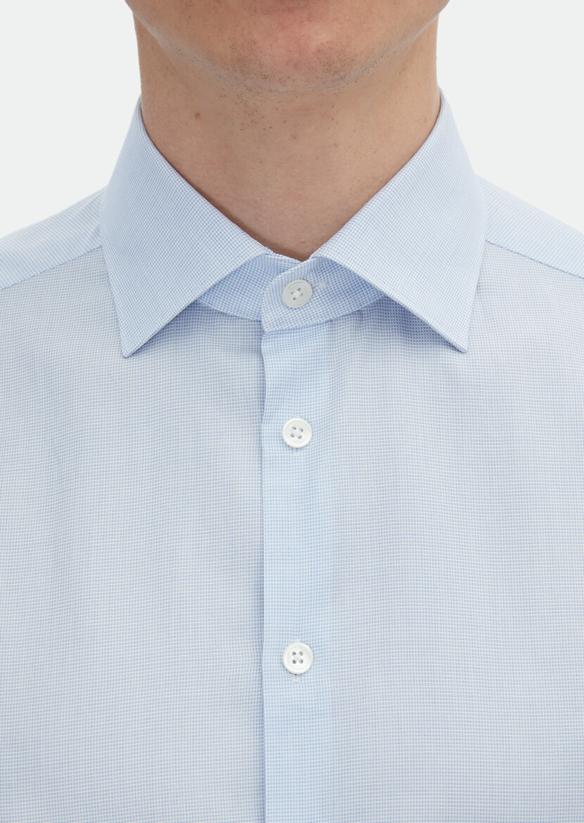 Blue Micro Regular Fit Long Weaving Classical 100% Cotton Shirt - 4