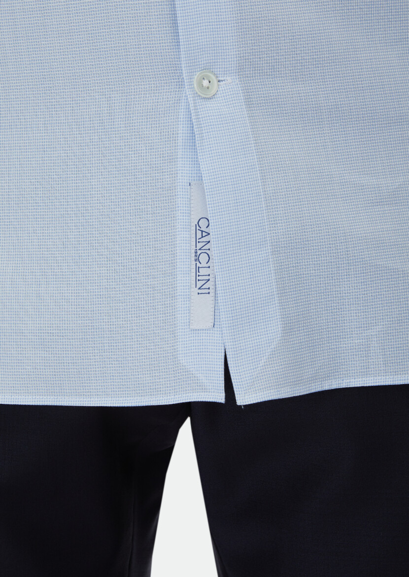 Blue Micro Regular Fit Long Weaving Classical 100% Cotton Shirt - 5