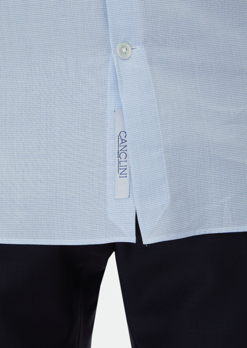 Blue Micro Regular Fit Long Weaving Classical 100% Cotton Shirt - 5