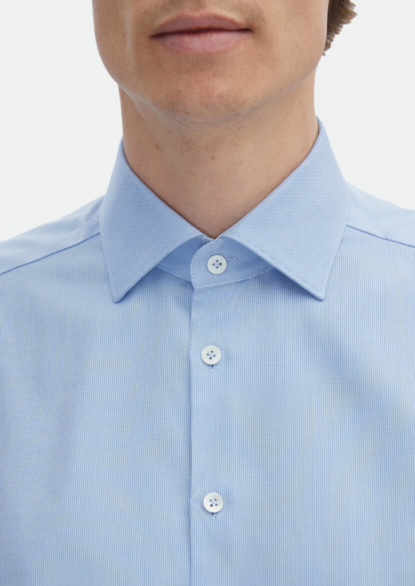 Blue Micro Regular Fit Long Weaving Classical 100% Cotton Shirt - 4
