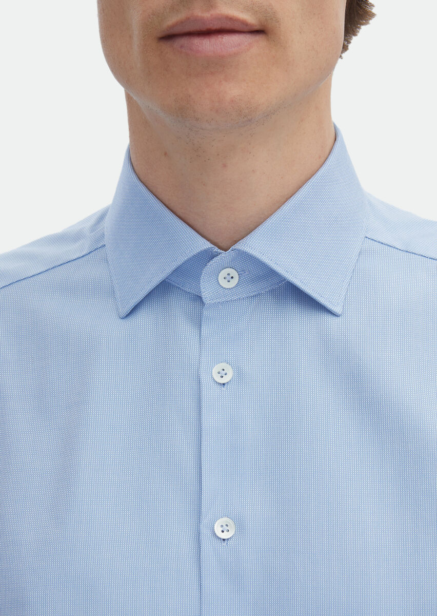Blue Micro Regular Fit Long Weaving Classical 100% Cotton Shirt - 4