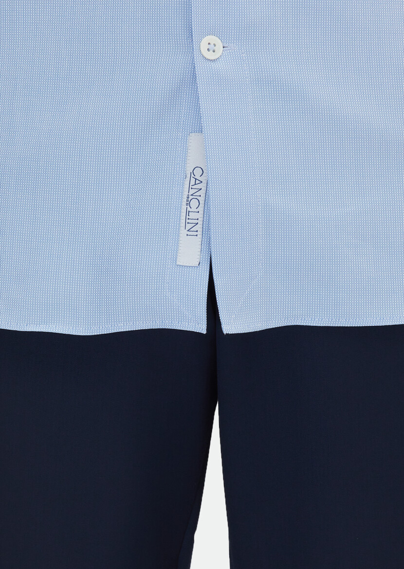 Blue Micro Regular Fit Long Weaving Classical 100% Cotton Shirt - 5