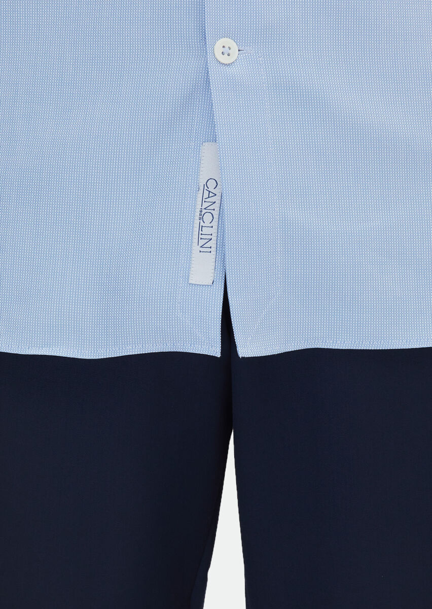 Blue Micro Regular Fit Long Weaving Classical 100% Cotton Shirt - 5