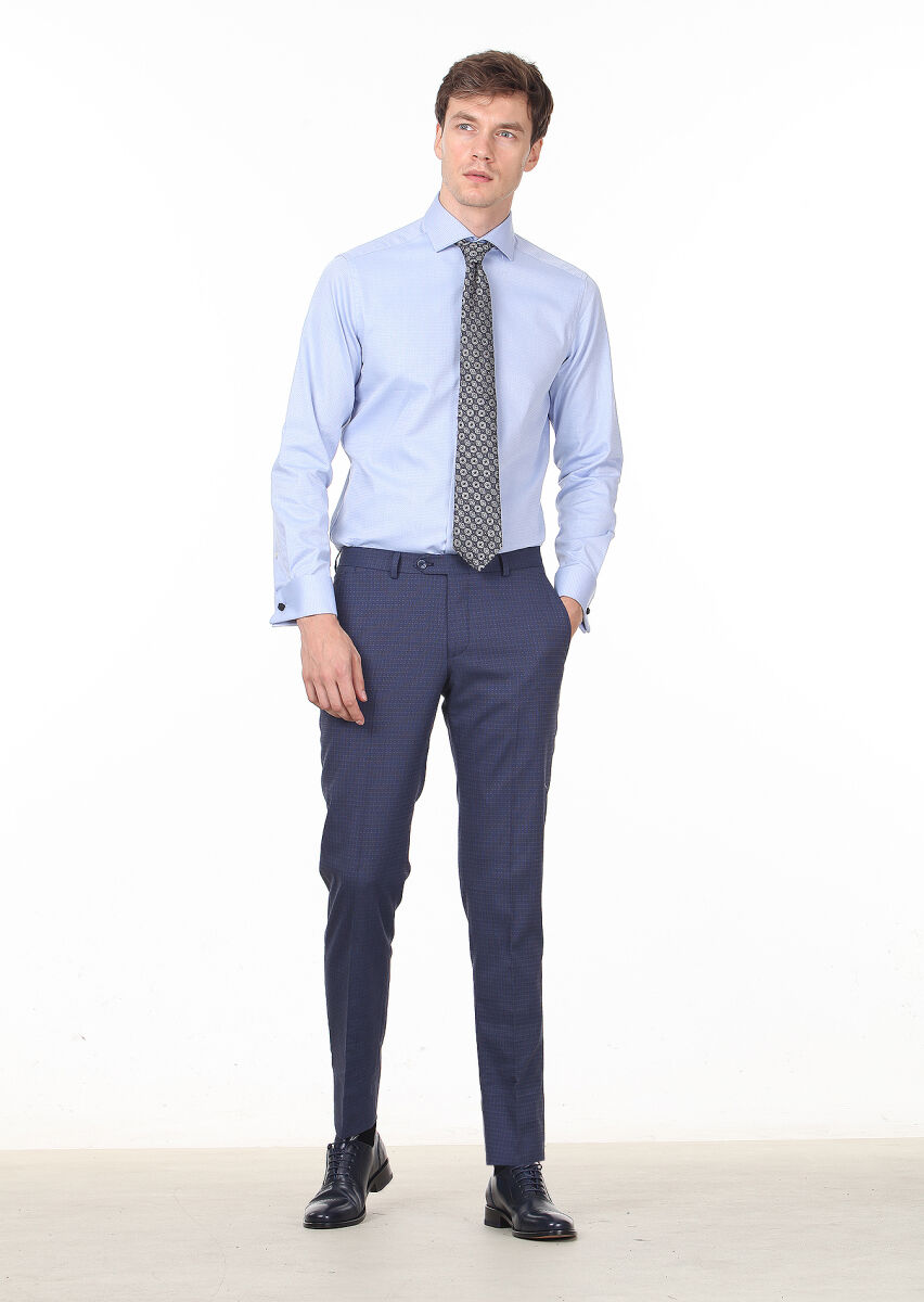 Blue Micro Regular Fit Long Weaving Classical Cotton Blended Shirt - 3