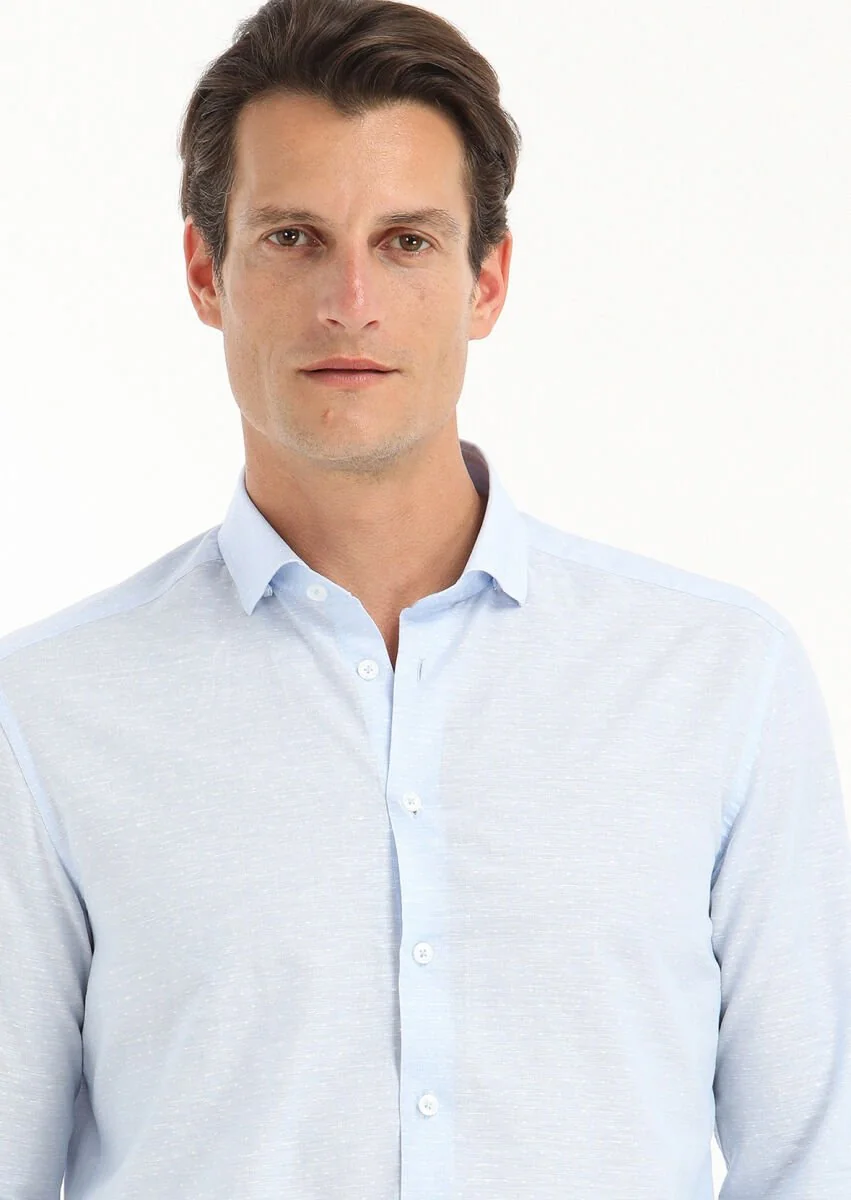 Blue Micro Regular Fit Weaving Casual Cotton Blended Shirt - 2