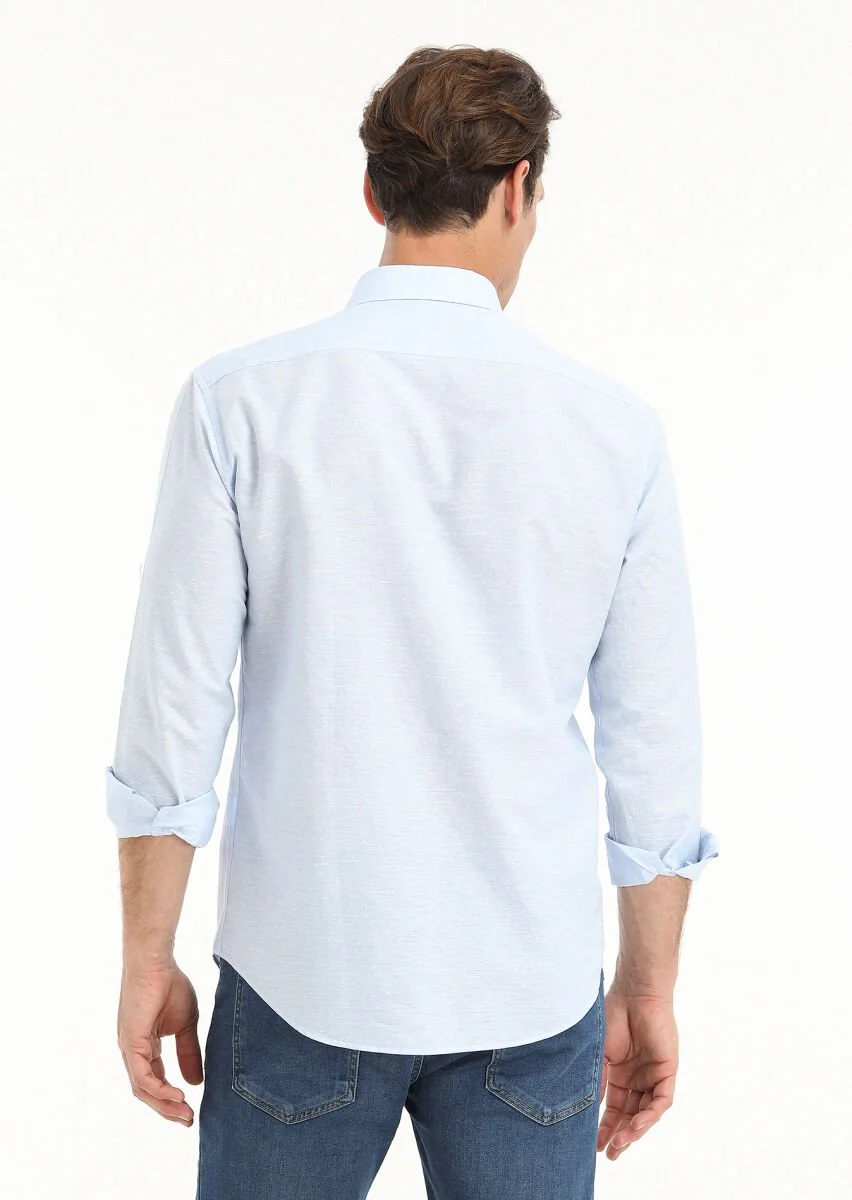 Blue Micro Regular Fit Weaving Casual Cotton Blended Shirt - 4