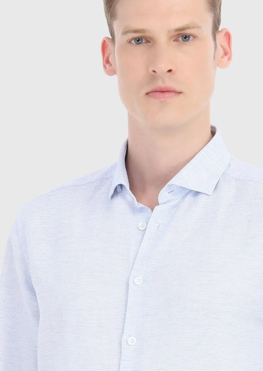 Blue Micro Regular Fit Weaving Casual Cotton Blended Shirt - 3