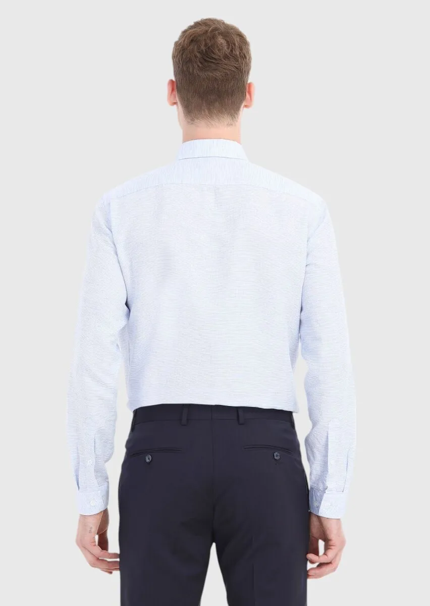 Blue Micro Regular Fit Weaving Casual Cotton Blended Shirt - 4