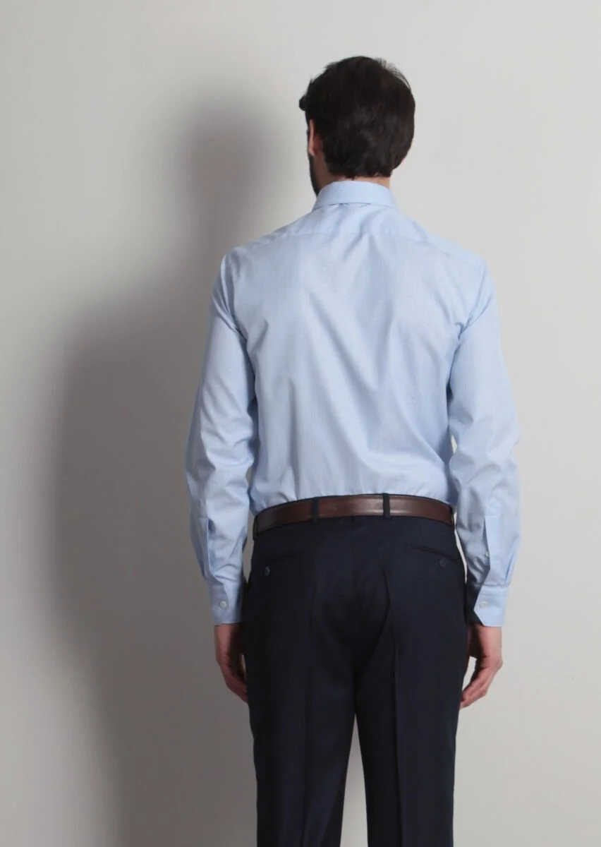 Blue Micro Regular Fit Weaving Classical 100% Cotton Shirt - 5