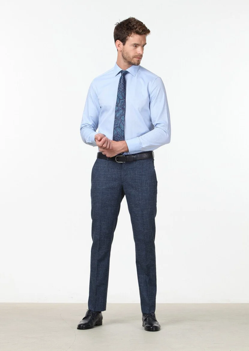 Blue Micro Regular Fit Weaving Classical 100% Cotton Shirt - 2