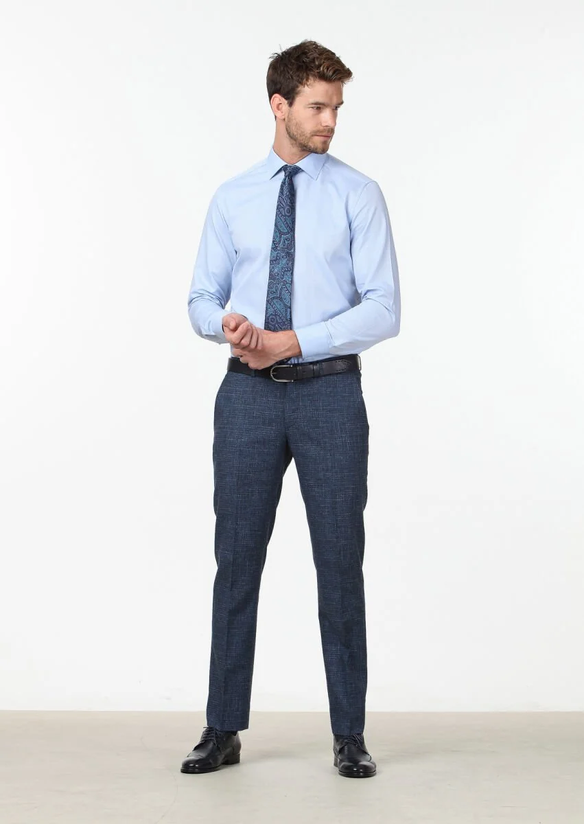 Blue Micro Regular Fit Weaving Classical 100% Cotton Shirt - 2