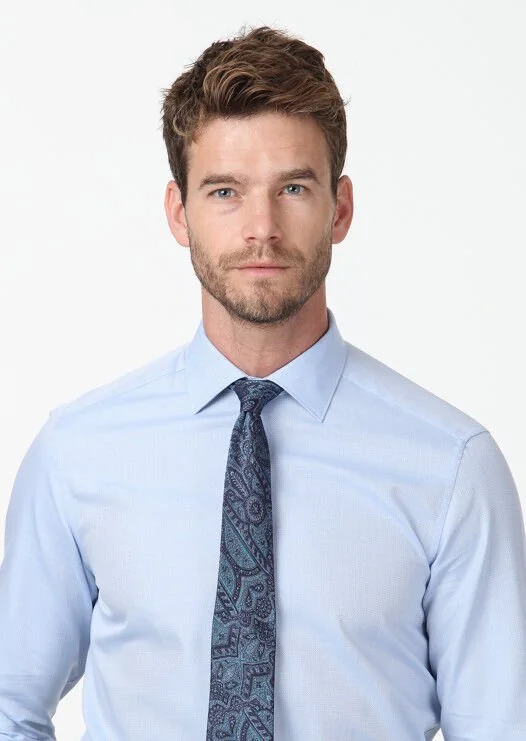 Blue Micro Regular Fit Weaving Classical 100% Cotton Shirt - 3