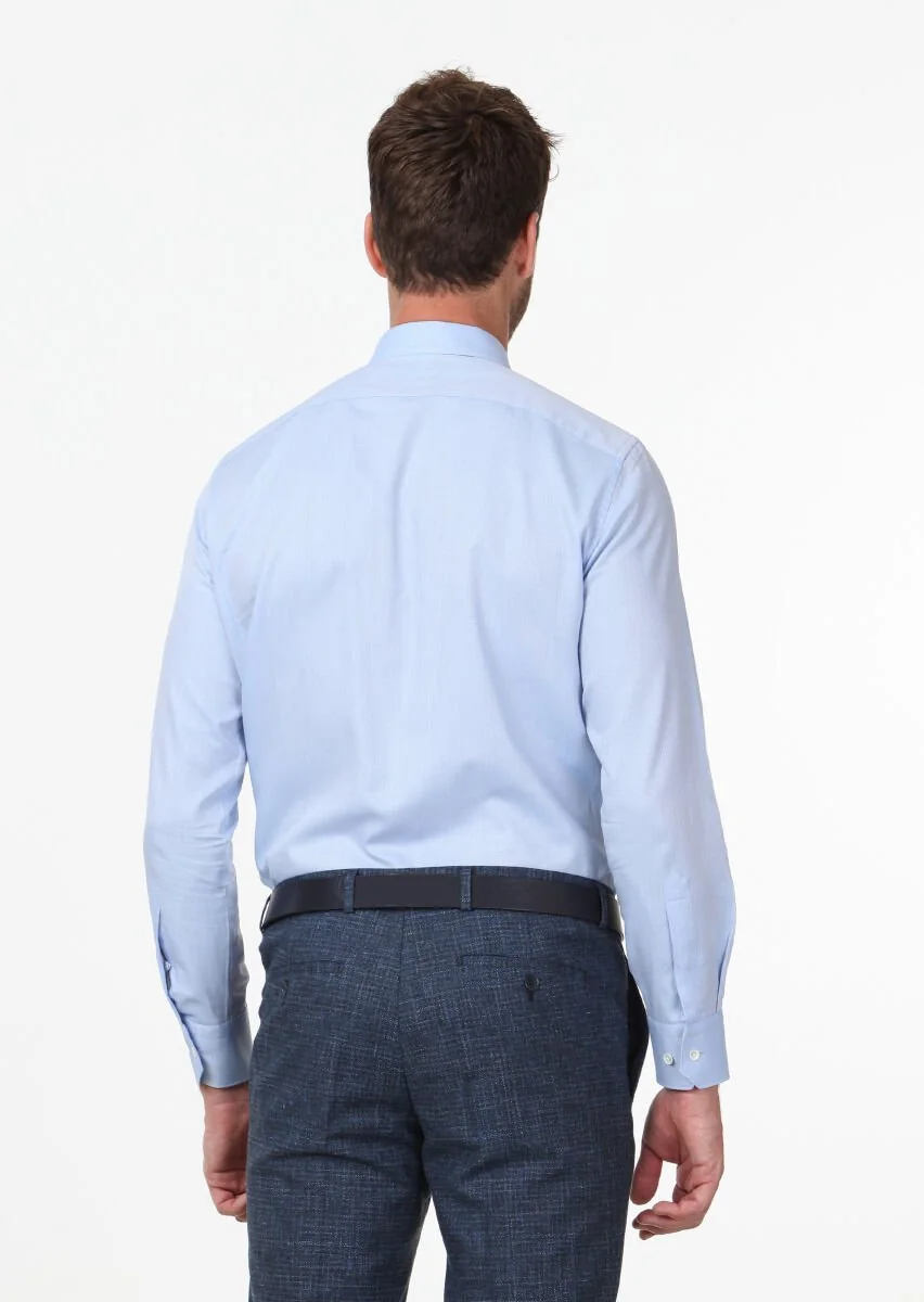 Blue Micro Regular Fit Weaving Classical 100% Cotton Shirt - 4