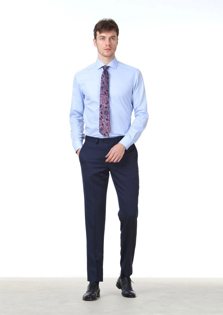 Blue Micro Regular Fit Weaving Classical 100% Cotton Shirt - 2