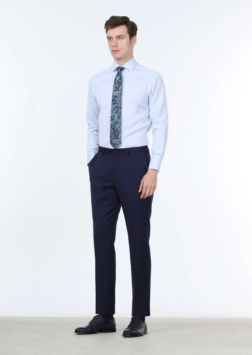 Blue Micro Regular Fit Weaving Classical 100% Cotton Shirt - 3