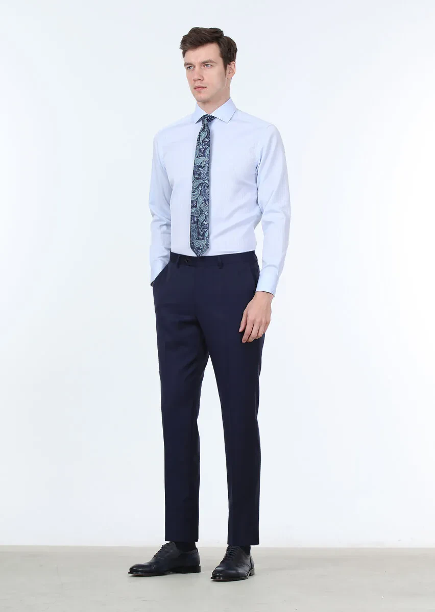 Blue Micro Regular Fit Weaving Classical 100% Cotton Shirt - 3