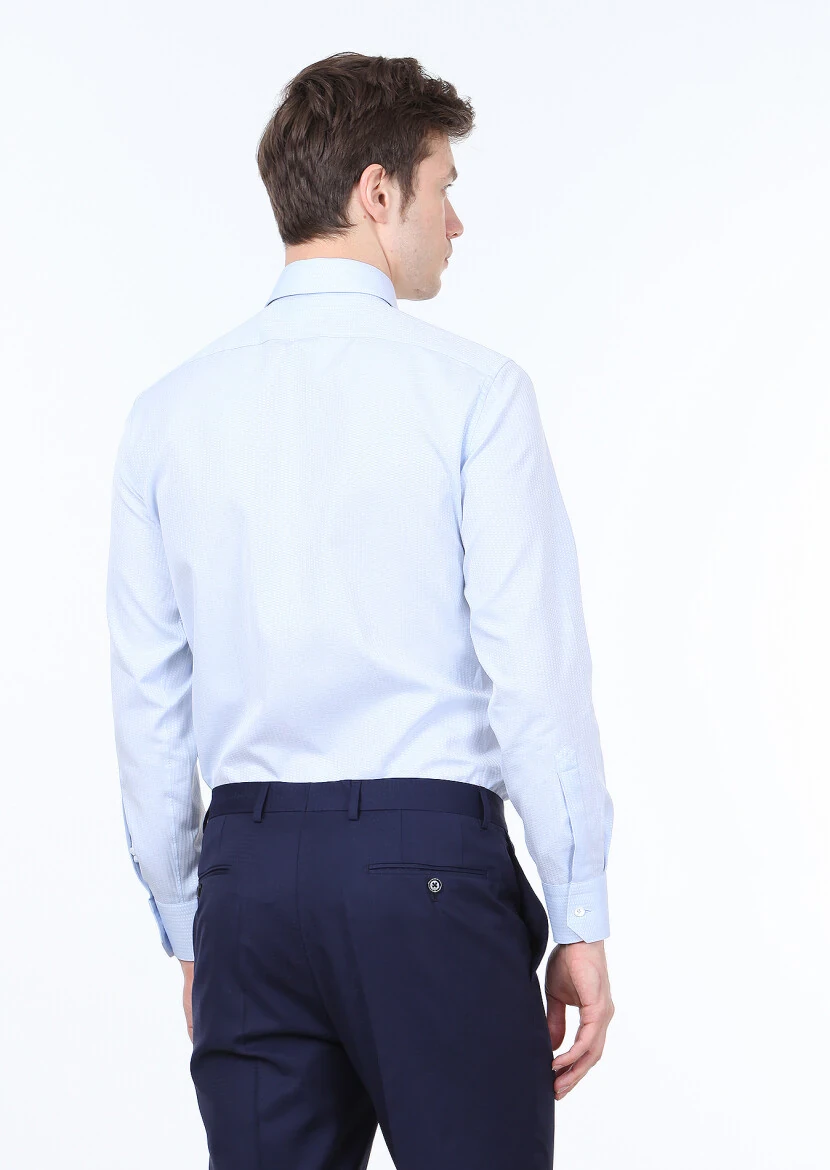 Blue Micro Regular Fit Weaving Classical 100% Cotton Shirt - 4