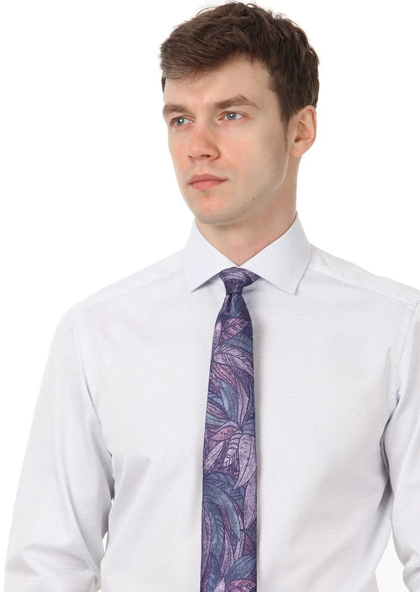 Blue Micro Regular Fit Weaving Classical 100% Cotton Shirt - 2