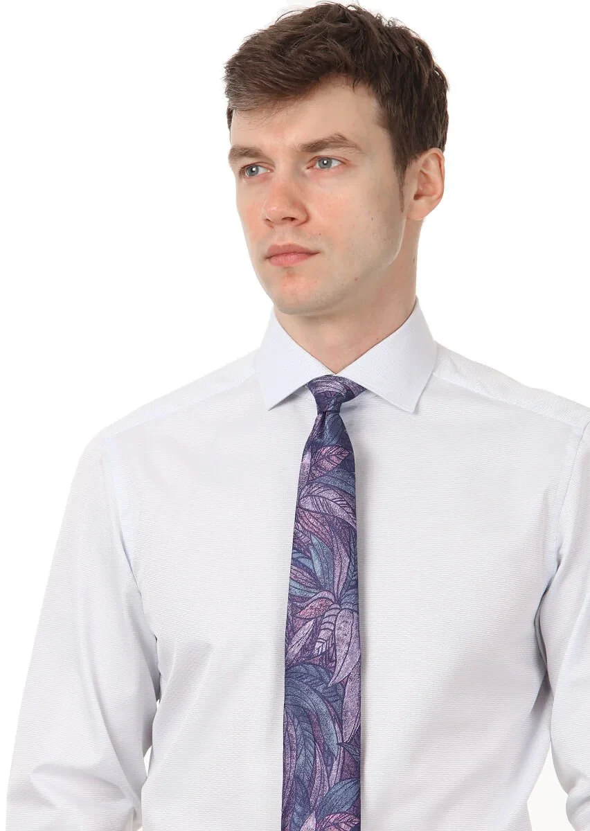 Blue Micro Regular Fit Weaving Classical 100% Cotton Shirt - 2