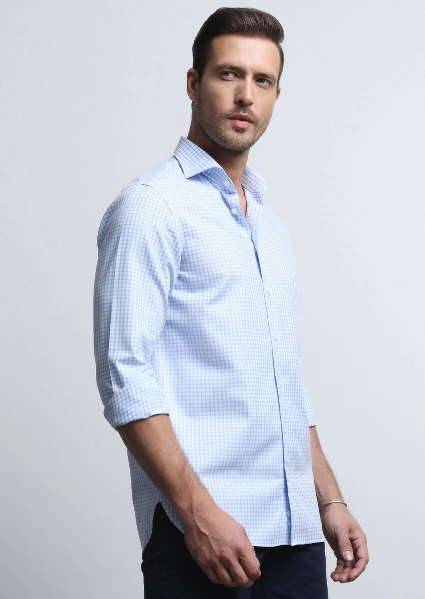 Blue Micro Regular Fit Weaving Classical 100% Cotton Shirt - 4